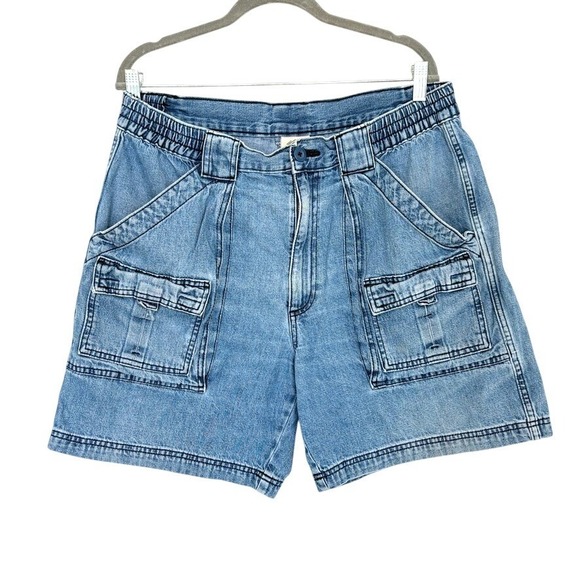 St. John's Bay Other - Vintage 90s Y2K St Johns Bay Baggy Cargo Blue Denim Jean Short Jorts Unisex 36